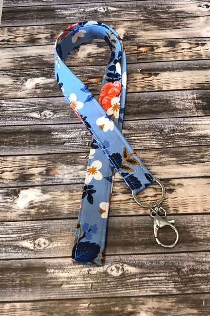 Rifle Paper Co Fabric Lanyard Blue Floral Rose Gold | Etsy