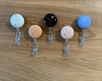 Star Fabric Badge Reel: Nurse ID Holder, Alligator or Belt Clip