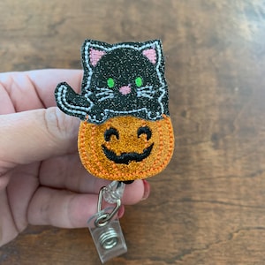 Black Cat Badge Reel - Halloween Badge Reel- Retractable Badge Holder