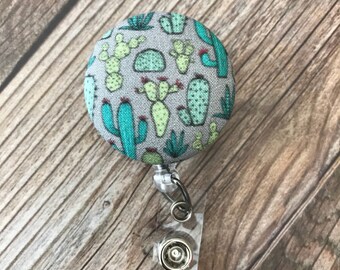 Cactus Fabric Badge Reel: Retractable ID Holder, Teacher Nurse Gift