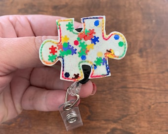 Autism Awareness Puzzle Badge Reel, Teacher ID Holder