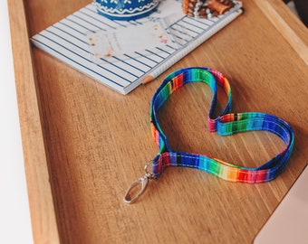 Rainbow Lanyard with ID Holder, Stripes, Breakaway, Keychain Lanyard