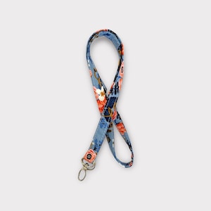 Rifle Paper Co Fabric Lanyard, Blue Floral, Rose Gold