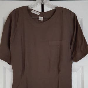 LIZ CLAIBORNE COLLECTION 3 Piece Taupe Outfit. Short Sleeve Blouse Top, Dress Pants, Lined Pencil Skirt. Rayon. Size 10 Medium. Vintage 90s