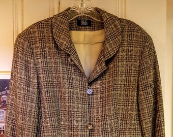 MT MORGAN TAYLOR Studio Brown Taupe Beige Wool Rayon Blazer Jacket. Fully lined. Women Medium. Vintage 1990s. Career or Casual.