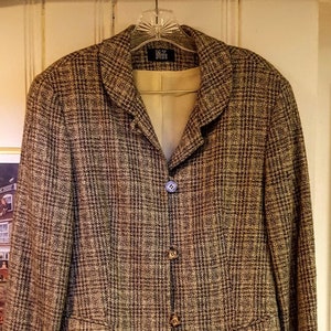 MT MORGAN TAYLOR Studio Brown Taupe Beige Wool Rayon Blazer Jacket. Fully lined. Women Medium. Vintage 1990s. Career or Casual.