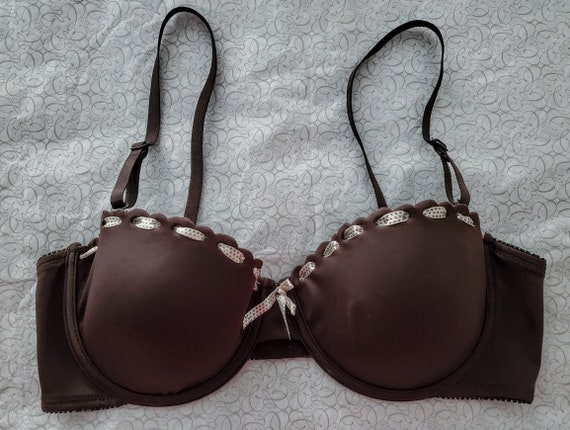 Vintage Chocolate Brown Underwire Demi Bra. Convertible Removable Straps.  Strapless. Sexy 36C. New From Dead-stock. Never Worn. 90s 