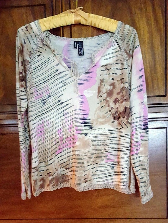 Lynn Ritchie Long Sleeve Beige Pink Silk Cotton Kn