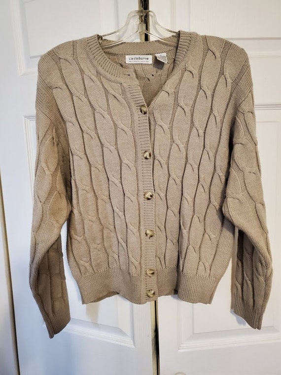 LIZ CLAIBORNE Collection Taupe Button Down Cardig… - image 1