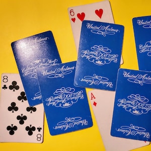 Cartas de jogar comemorativas originais da United Airlines Vintage Bicentenário dos Estados Unidos 1976. Baralho completo. Colecionável.