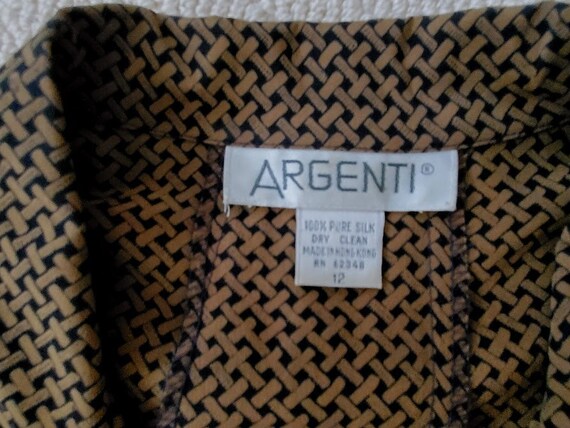 ARGENTI 100% Taupe Silk Print Belted Shirtwaist D… - image 7