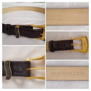 Vintage JUDITH JACK Cordovan Burgundy Calfskin Leather Belt. MARCASITE Brushed Gold Tone Buckle & Keeper. Sz M Classic Elegant 90s. image 5