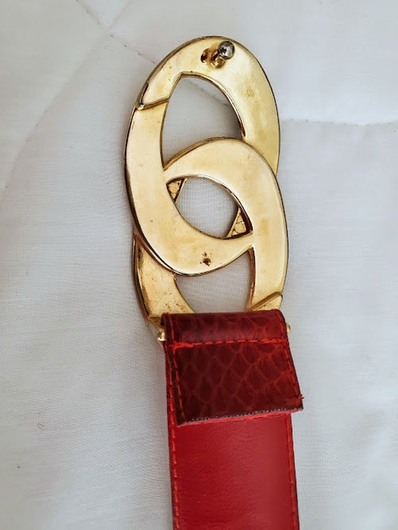 Vintage Red Snakeskin Leather Adjustable Belt wit… - image 5