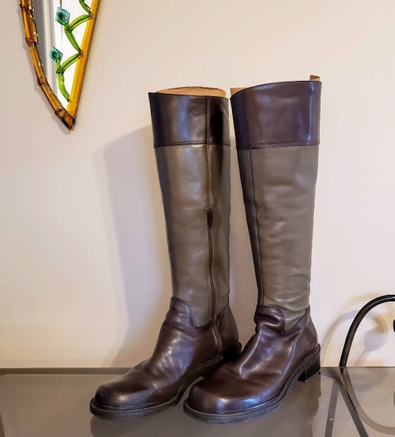 Sale! RARE ENZO ANGIOLINI Brown & Olive Green Tal… - image 1