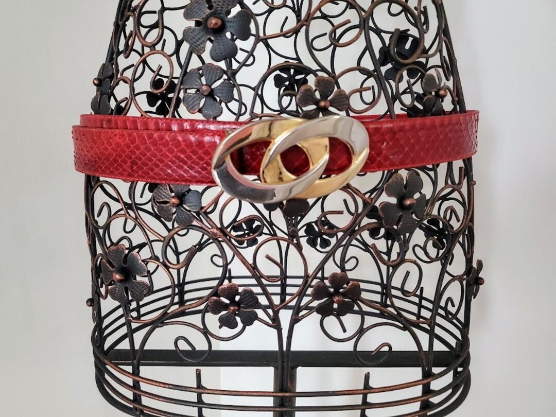 Vintage Red Snakeskin Leather Belt with Unique Forged Silver‎ Buckle Croco Print Tapered Belt | Stetson main image 4