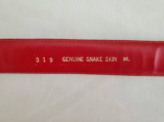 Vintage Red Snakeskin Leather Adjustable Belt wit… - image 6