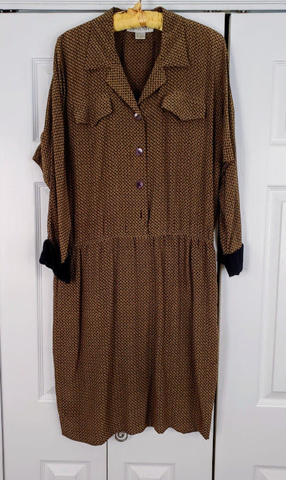 ARGENTI 100% Taupe Silk Print Belted Shirtwaist D… - image 4