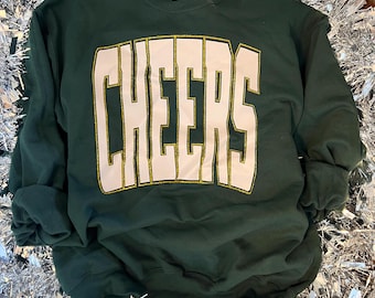 CHEERS Sweatshirt - Holiday Party Crewneck - NYE Outfit - Champagne Sweatshirt - Forest Green Cozy Pullover