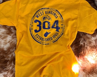 Camiseta West Virginia 304 – Camiseta conmemorativa del orgullo estatal en dorado y azul