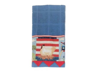 Cotton Kitchen Tea Towel   Country Theme Kitchen Towel   Gift for Hostess  House Warming Gift Red, White and Blue