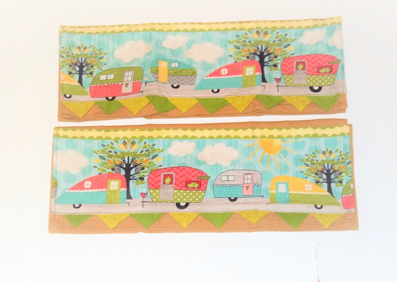 Happy Camper Kitchen Tea Towels Hand Decorated Kitchen Towels Eco