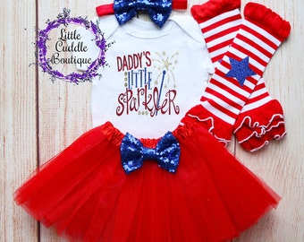 Daddy's Little Sparkler Tutu Outfit, 1st Fourth of July Bodysuit, Patriotic Baby, 4th of July Outfit, Firework Outfit, First Holiday Outfit
