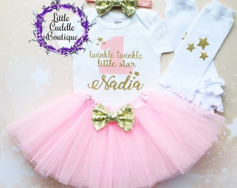 Personalized Twinkle Twinkle First Birthday Tutu Outfit, Girl First Birthday Outfit, Star Outfit, Twinkle Twinkle Little Star Shirt Birthday