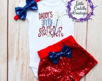 Daddy's Little Sparkler Fourth of July Outfit, 1st Fourth of July Bodysuit, Patriotic Baby, 4th of July Outfit, Firework Outfit, New Daddy