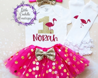Personalized Flamingo First Birthday Tutu Outfit, Birthday Outfit, Baby Girl Gift, Flamingo Shirt, First Birthday Bodysuit, Flamingo