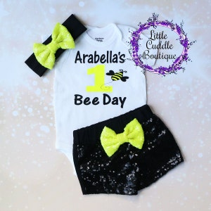 Personalized Bumble Bee Birthday Shorts Outfit, Bee Outfit, Bumble Bee Birthday, Bee First Birthday, Bumble Bee Birthday Party, Bee Shirt