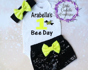 Personalized Bumble Bee Birthday Shorts Outfit, Bee Outfit, Bumble Bee Birthday, Bee First Birthday, Bumble Bee Birthday Party, Bee Shirt
