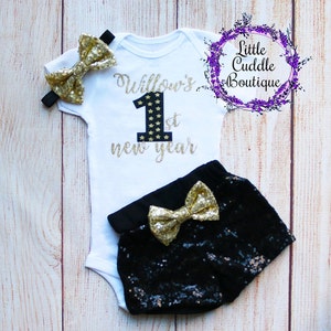Personalized First New Year&#39;s Baby Shorts Outfit, Holiday Outfit, My First New Years, NYE Outfit, Holiday Photos, New Years Eve, New Year