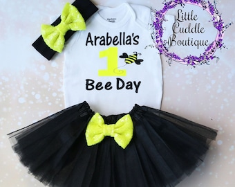 Personalized Bumble Bee Birthday Tutu Outfit, Bee Outfit, Bumble Bee Birthday, Bee 1st Birthday, Bumble Bee Birthday Party, Bee, Bee-Day