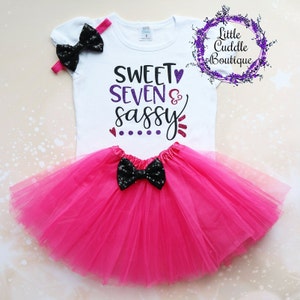 Sweet Seven & Sassy Birthday Tutu Outfit, Toddler Girl Birthday Outfit, 7 Year Old Birthday Outfit, 7th Birthday Shirt, Seven Year Old Party