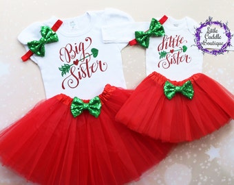 Big Sister Little Sister Christmas Tutu Outfits, Sibling Outfits, Little Sis Shirt, Big Sis Shirt, Sisters Outfits, Sister Shirts, Sister