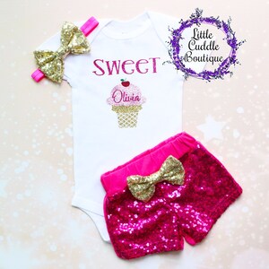 Personalized Ice Cream Baby Shorts Outfit, Ice Cream Birthday Outfit, Sweet One Party, Ice Cream Birthday, Ice Cream Shirt, Sweet One