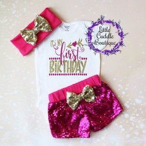 It&#39;s My First Birthday Baby Shorts Outfit, First Birthday Onesie, 1st Birthday Outfit, Birthday Photo Shoot Outfit, Sequin Shorts, Birthday