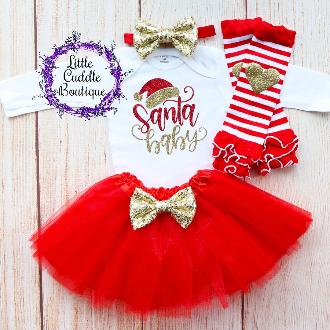 Santa Baby Christmas Tutu Outfit, Holiday Outfit, Christmas Shirt - Technical View