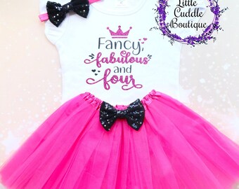 Fancy Fabulous And Four Birthday Tutu Outfit, Fourth Birthday Shirt, 4 Year Old Birthday Outfit, 4th Birthday Shirt, Four Year Old Party,