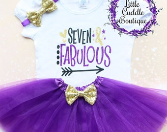 Seven Fabulous Birthday Tutu Outfit 7th Girl Birthday Outfit 7 Year Old Birthday Outfit 7th Birthday Shirt Seven Year Old Party Seven Etsy