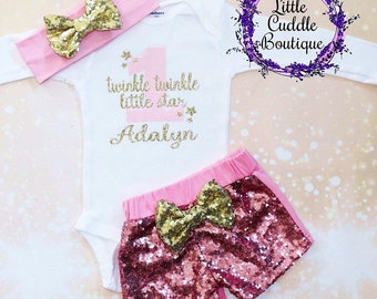 Personalized Twinkle Twinkle First Birthday Shorts Outfit, First Birthday Outfit, Star Outfit, Twinkle Twinkle Little Star Birthday Party