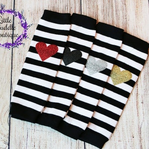 Striped Baby Leg Warmers, Black and White Leg Warmers, Heart Leg Warmers, Photo Prop, Birthday Outfit, Smash Outfit, Baby Shower Gift
