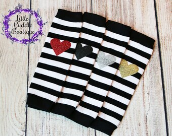 Striped Baby Leg Warmers, Black and White Leg Warmers, Heart Leg Warmers, Photo Prop, Birthday Outfit, Smash Outfit, Baby Shower Gift