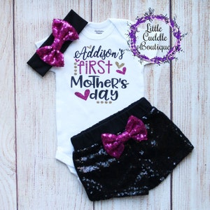 Personalized First Mother&#39;s Day Shorts Outfit, First Mother&#39;s Day Bodysuit, Mother&#39;s Day Outfit, Mother&#39;s Day Baby Outfit, Mother&#39;s Day Gift