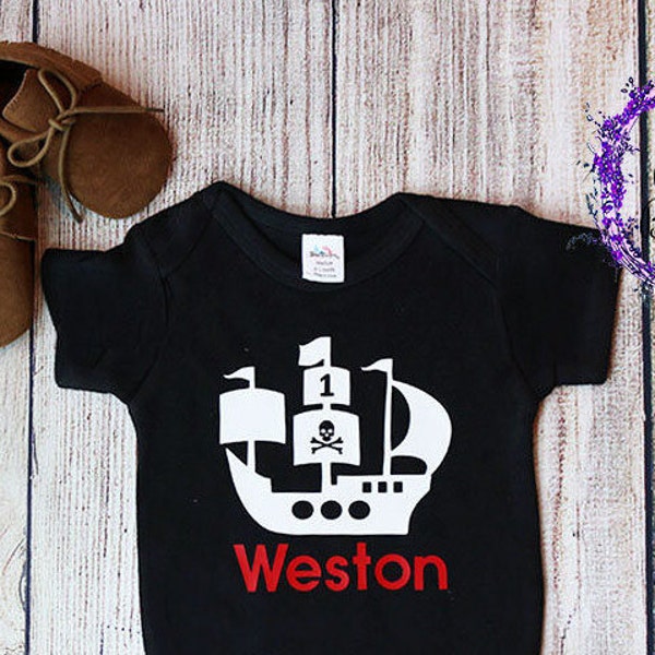 Personalized Pirate First Birthday One Piece, Pirate Birthday, Boy First Birthday Outfit, Pirate Bodysuit, Pirate Shirt, Pirate Party