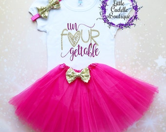 Un Four Gettable Birthday Tutu Outfit, Toddler Girl Birthday Outfit, Four Year Old Birthday Outfit, Four And Fabulous, 4 Year Old Party