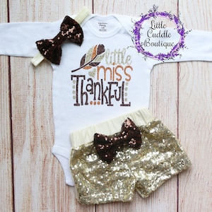 Little Miss Thankful Baby Shorts Outfit, Thanksgiving Baby Girl Outfit, Thanksgiving Skirt, 1st Thanksgiving Outfit, Turkey, First Holiday