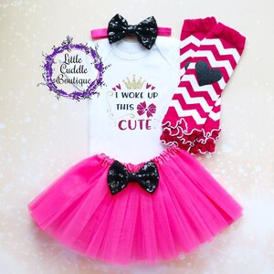 I Woke Up This Cute Baby Tutu Outfit, New Baby Gift, Hot Pink Tutu, Baby Shower, Baby, Photo Shoot Outfit, New Baby Gift, Baby Shower Gift