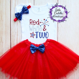 Red White & Two 4th of July Birthday Tutu Outfit, Fourth of July Birthday Shirt, Red White And Blue Birthday Outfit, July Summer Party