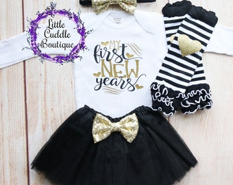 My First New Year's Outfit, Holiday Outfit, First New Year's Bodysuit, 1st New Years Outfit, Photo Shoot, Holiday Party Outfit, Black Tutu